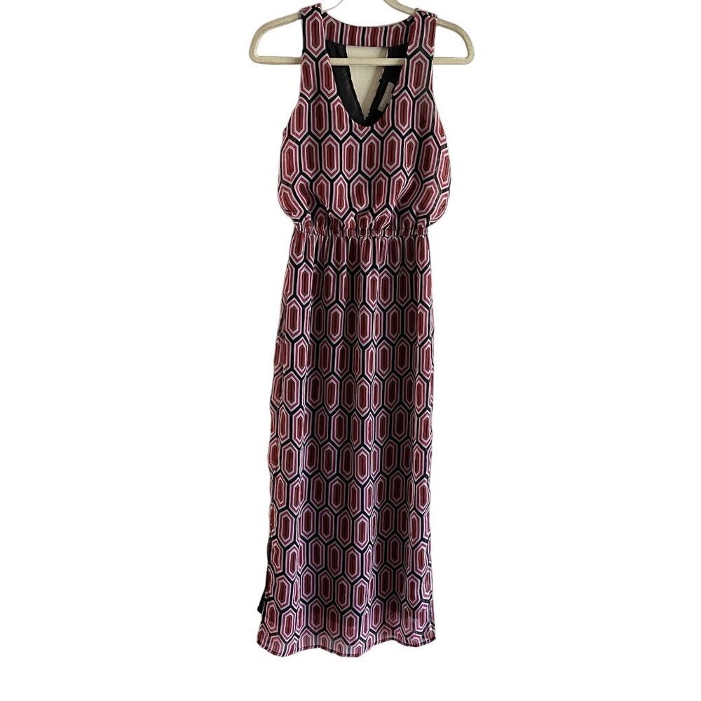 Banana Republic Wmn SZ 2 Red/Black/White Geometric Sleeveless Lined Maxi Dress